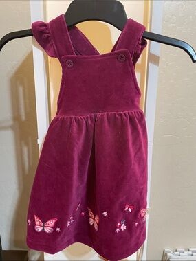 JoJo Maman Bebe Berry Pink Corduroy Butterfly Pinafore